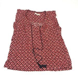 LOFT Blouse Floral Flutter Short Sleeve Lightweight Fringe Tie V-Neck Top Small